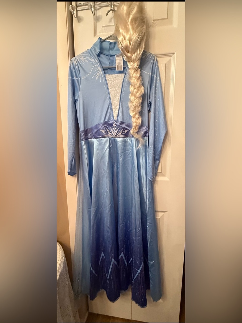 Women’s Blue Sparkle Elsa Princess Dress with Blonde Braid